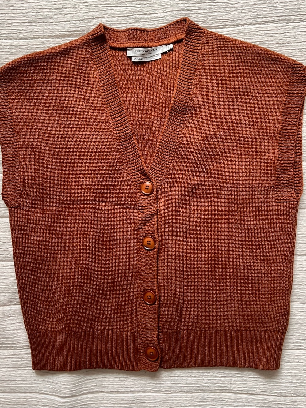 Simons Rust-Brown Ribbed Button-Up Sweater Vest - Picture 3 of 6